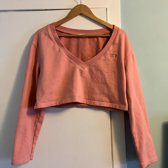 For Love & Lemons Morgan Cropped Sweatshirt Top in pink (size S) - Picture 5 of 8